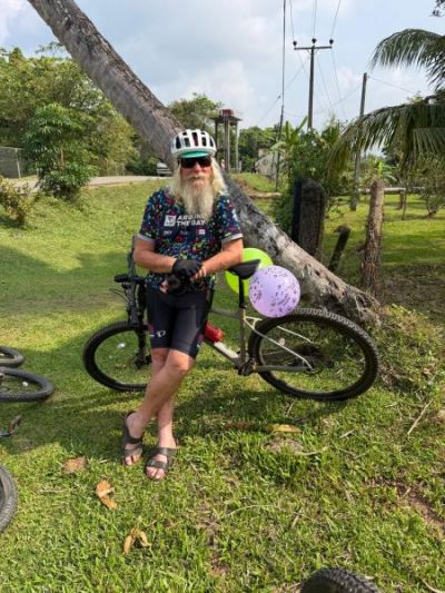 John Westland Cycling on the  tour with redspokes